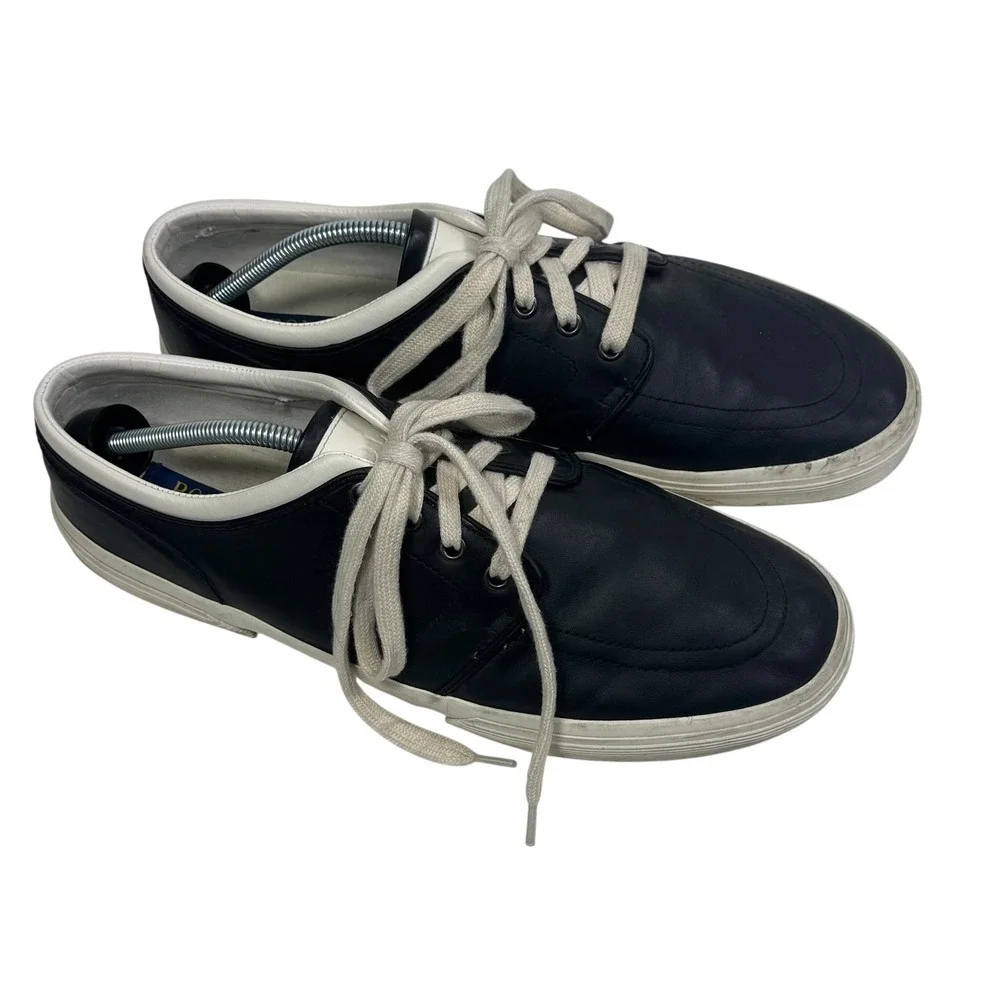 Polo Ralph Lauren Faxon Low Mens Black Leather Sneakers Shoes‎ Size 12 D K16
